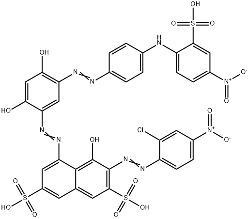 3-[(2-Chloro-4-nitrophenyl)azo]-5-[[2,4-dihydroxy-5-[[4-[(4-nitro-2-sulfophenyl)amino]phenyl]azo]phenyl]azo]-4-hydroxy-2,7-naphthalenedisulfonic acid Struktur