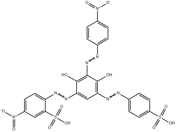 2-[[2,4-Dihydroxy-3-[(4-nitrophenyl)azo]-5-[(4-sulfophenyl)azo]phenyl]azo]-5-nitrobenzenesulfonic acid Struktur