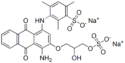 disodium 3-[[4-amino-9,10-dihydro-3-[2-hydroxy-3-(sulphonatooxy)propoxy]-9,10-dioxo-1-anthryl]amino]-2,4,6-trimethylbenzenesulphonate Struktur