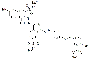 5-[[4-[[4-[(6-Amino-1-hydroxy-3-sulfo-2-naphthalenyl)azo]-7-sulfo-1-naphthalenyl]azo]phenyl]azo]-2-hydroxybenzoic acid trisodium salt Struktur