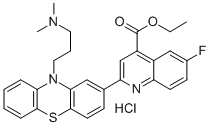 4-Quinolinecarboxylic acid, 2-(10-(3-(dimethylamino)propyl)-10H-phenot hiazin-2-yl)-6-fluoro-,ethyl ester, monohydrochloride Struktur