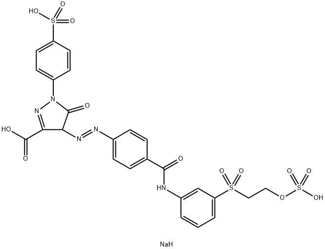 trisodium 4,5-dihydro-5-oxo-4-[[4-[[[3-[[2-(sulphonatooxy)ethyl]sulphonyl]phenyl]amino]carbonyl]phenyl]azo]-1-(4-sulphonatophenyl)-1H-pyrazole-3-carboxylate  Struktur