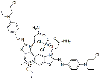 bis[3-(3-amino-3-oxopropyl)-2-[[4-[(2-chloroethyl)ethylamino]phenyl]azo]-6-ethoxybenzothiazolium] tetrachlorozincate Struktur