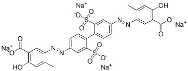 3,3'-[(2,2'-Disulfo[1,1'-biphenyl]-4,4'-diyl)bis(azo)]bis[6-hydroxy-4-methylbenzoic acid]tetrasodium salt Struktur