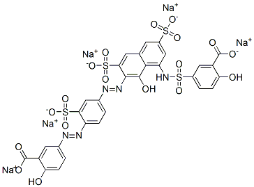 5-[[[7-[[4-[(3-Carboxy-4-hydroxyphenyl)azo]-3-sulfophenyl]azo]-8-hydroxy-3,6-disulfo-1-naphthalenyl]amino]sulfonyl]-2-hydroxybenzoic acid pentasodium salt Struktur