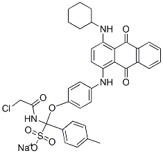 sodium alpha-(chloroacetamido)[4-[[4-(cyclohexylamino)-9,10-dihydro-9,10-dioxo-1-anthryl]amino]phenoxy]xylenesulphonate Struktur