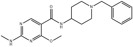 N-(1-Benzyl-4-piperidyl)-4-methoxy-2-(methylamino)-5-pyrimidinecarboxamide Struktur