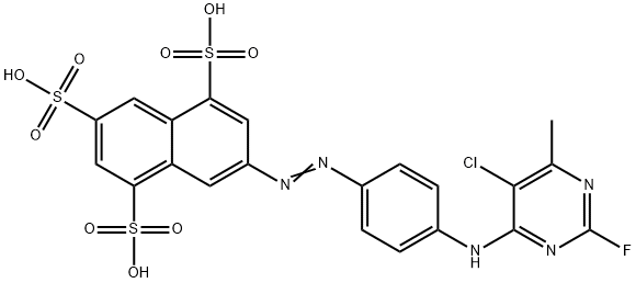 7-[[4-[(5-Chloro-2-fluoro-6-methyl-4-pyrimidinyl)amino]phenyl]azo]-1,3,5-naphthalenetrisulfonic acid Struktur