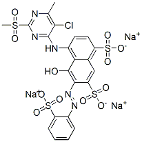 4-[[5-Chloro-6-methyl-2-(methylsulfonyl)-4-pyrimidinyl]amino]-5-hydroxy-6-[(2-sulfophenyl)azo]-1,7-naphthalenedisulfonic acid trisodium salt Struktur