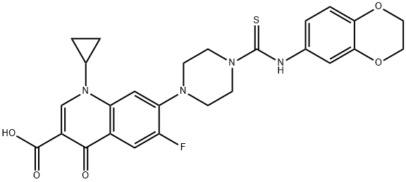 3-Quinolinecarboxylic acid, 1-cyclopropyl-7-[4-[[(2,3-dihydro-1,4-benzodioxin-6-yl)aMino]thioxoMethyl]-1-piperazinyl]-6-fluoro-1,4-dihydro-4-oxo- Struktur