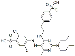 2,5-Dichloro-4-[[2-(dibutylamino)-4-methyl-6-[[2-(4-sulfophenyl)ethyl]amino]-5-pyrimidinyl]azo]benzenesulfonic acid Struktur