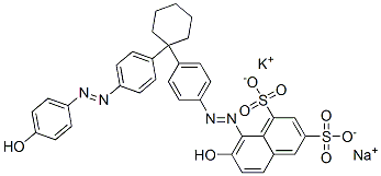 potassium sodium 7-hydroxy-8-[[4-[1-[4-[(4-hydroxyphenyl)azo]phenyl]cyclohexyl]phenyl]azo]naphthalene-1,3-disulphonate Struktur