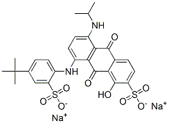 2-Anthracenesulfonic acid, 8-[[4-(1,1-dimethylethyl) -2-sulfophenyl]amino]-9,10-dihydro-1-hydroxy-5-[(1 -methylethyl)amino]-9,10-dioxo-, sodium salt Struktur