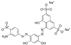 disodium 4-[[5-[(3-amino-4-nitrophenyl)azo]-2,4-dihydroxyphenyl]azo]-5-hydroxynaphthalene-2,7-disulphonate Struktur