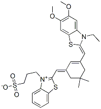 2-[[3-[(3-Ethyl-5,6-dimethoxybenzothiazol-2(3H)-ylidene)methyl]-5,5-dimethyl-2-cyclohexen-1-ylidene]methyl]-3-(3-sulfonatopropyl)benzothiazol-3-ium Struktur