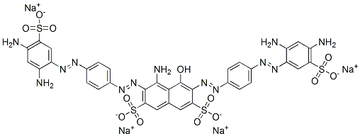 4-Amino-3,6-bis[[4-[(2,4-diamino-5-sulfophenyl)azo]phenyl]azo]-5-hydroxy-2,7-naphthalenedisulfonic acid tetrasodium salt Struktur