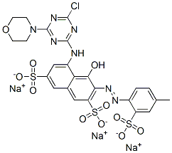 trisodium 5-[[4-chloro-6-(morpholino)-1,3,5-triazin-2-yl]amino]-4-hydroxy-3-[(4-methyl-2-sulphonatophenyl)azo]naphthalene-2,7-disulphonate Struktur