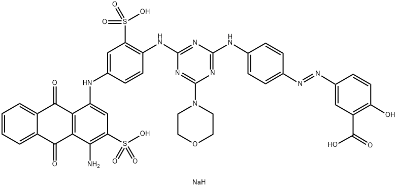 disodium hydrogen 5-[[4-[[4-[[4-[(4-amino-9,10-dihydro-9,10-dioxo-3-sulphonato-1-anthryl)amino]-2-sulphonatophenyl]amino]-6-morpholino-1,3,5-triazin-2-yl]amino]phenyl]azo]salicylate Struktur