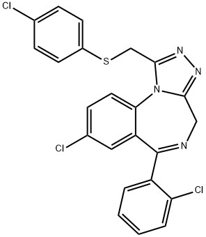 4H-(1,2,4)Triazolo(4,3-a)(1,4)benzodiazepine, 8-chloro-6-(2-chlorophen yl)-1-(((4-chlorophenyl)thio)methyl)- Struktur