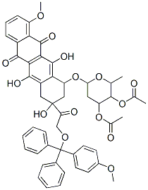 [4-acetyloxy-2-methyl-6-[[3,5,12-trihydroxy-10-methoxy-3-[2-[(4-methox yphenyl)-diphenyl-methoxy]acetyl]-6,11-dioxo-2,4-dihydro-1H-tetracen-1 -yl]oxy]oxan-3-yl] acetate Struktur