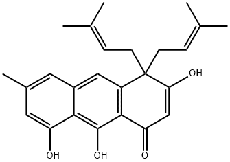 4,5,10-trihydroxy-7-methyl-1,1-bis(3-methylbut-2-enyl)anthracen-2-one Struktur