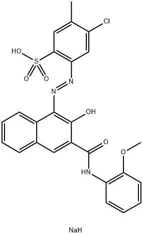 4-Chloro-2-[2-hydroxy-3-(o-methoxyphenylcarbamoyl)-1-naphtylazo]-5-methylbenzenesulfonic acid sodium salt Struktur