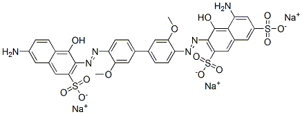 trisodium 5-amino-3-[[4'-[(6-amino-1-hydroxy-3-sulphonato-2-naphthyl)azo]-3,3'-dimethoxy[1,1'-biphenyl]-4-yl]azo]-4-hydroxynaphthalene-2,7-disulphonate Struktur