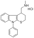 Thiopyrano(2,3-b)indole-4-methylamine, 2,3,4,9-tetrahydro-N-methyl-9-p henyl-, hydrochloride Struktur