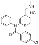 Thiopyrano(2,3-b)indole-4-methanamine, 2,3,4,9-tetrahydro-9-(4-chlorob enzoyl)-N-methyl-, monohydrochloride Struktur