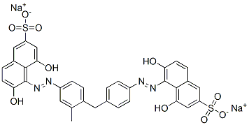 disodium 5-[[4-[[4-[(2,8-dihydroxy-6-sulphonatonaphthyl)azo]-o-tolyl]methyl]phenyl]azo]-4,6-dihydroxynaphthalene-2-sulphonate Struktur