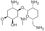 2-Amino-1,2,5-trideoxy-3-O-(2,6-diamino-2,3,4,6-tetradeoxy-α-D-erythro-hexopyranosyl)-6-O-methyl-5-(methylamino)-D-chiro-inositol Struktur