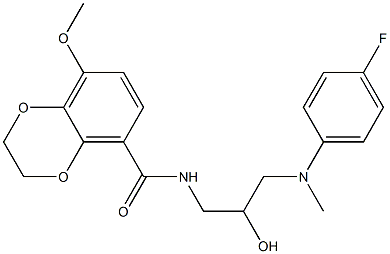 N-[3-[(4-fluorophenyl)-methyl-amino]-2-hydroxy-propyl]-2-methoxy-7,10- dioxabicyclo[4.4.0]deca-1,3,5-triene-5-carboxamide Struktur