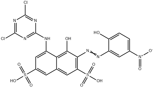 (3E)-5-[(4,6-dichloro-1,3,5-triazin-2-yl)amino]-3-[(2-hydroxy-5-nitro-phenyl)hydrazinylidene]-4-oxo-naphthalene-2,7-disulfonic acid Struktur