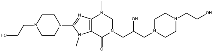 6(1H)-Purinone, 2,3-dihydro-3,7-dimethyl-8-(4-(2-hydroxyethyl)piperazi nyl)-1-(2-hydroxy-3-(4-(2-hydroxyethyl)piperazinyl)propyl)- Struktur