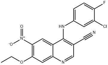 4-(3-Chloro-4-fluoroanilino)-3-cyano-7-ethyloxy-6-nitroquinoline Struktur