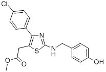 5-Thiazoleacetic acid, 4-(4-chlorophenyl)-2-(((4-hydroxyphenyl)methyl) amino)-, methyl ester Struktur