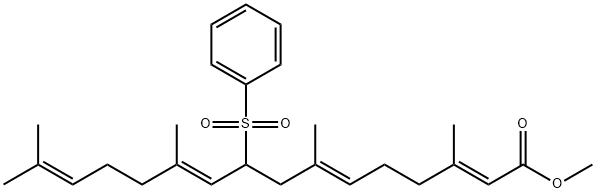 Methyl (2E,6E,10E)-3,7,11,15-tetramethyl-9-(phenylsulfonyl)-2,6,10,14- hexadecatetraenoate Struktur