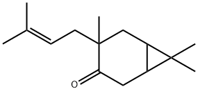 4,7,7-trimethyl-4-(3-methyl-2-butenyl)bicyclo[4.1.0]heptan-3-one Struktur