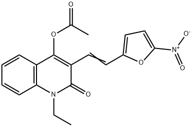 4-(Acetyloxy)-1-ethyl-3-(2-(5-nitro-2-furanyl)ethenyl)-2(1H)-quinolino ne Struktur