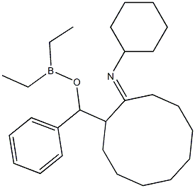 Diethyl[2-(cyclohexylimino)cyclodecyl(phenyl)methoxy]borane Struktur