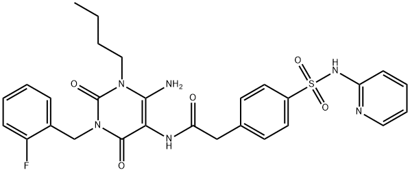 Benzeneacetamide,  N-[6-amino-1-butyl-3-[(2-fluorophenyl)methyl]-1,2,3,4-tetrahydro-2,4-dioxo-5-pyrimidinyl]-4-[(2-pyridinylamino)sulfonyl]- Struktur