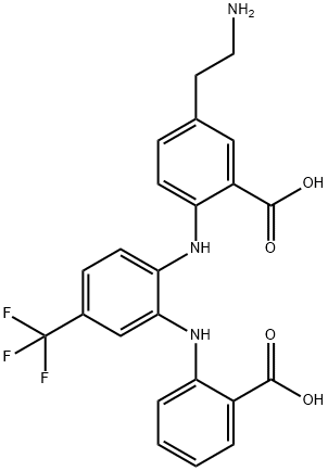 Benzoic  acid,  5-(2-aminoethyl)-2-[[2-[(2-carboxyphenyl)amino]-4-(trifluoromethyl)phenyl]amino]- Struktur