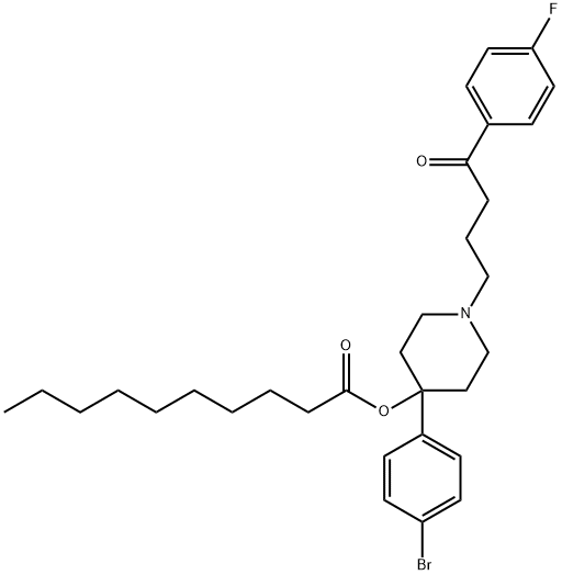 4-(4-bromophenyl)-1-[4-(4-fluorophenyl)-4-oxobutyl]-4-piperidinyl decanoate Struktur