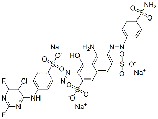 trisodium 4-amino-3-[[4-(aminosulphonyl)phenyl]azo]-6-[[5-[(5-chloro-2,6-difluoro-4-pyrimidinyl)amino]-2-sulphonatophenyl]azo]-5-hydroxynaphthalene-2,7-disulphonate Struktur