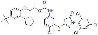 2-[4-(tert-butyl)-2-cyclopentylphenoxy]-1-methylethyl [4-chloro-3-[[4,5-dihydro-5-oxo-1-(2,4,6-trichlorophenyl)-1H-pyrazol-3-yl]amino]phenyl]carbamate Struktur