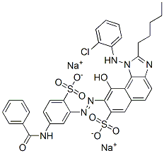 disodium 8-[[5-(benzoylamino)-2-sulphonatophenyl]azo]-1-[(2-chlorophenyl)amino]-9-hydroxy-2-pentyl-1H-naphth[1,2-d]imidazole-7-sulphonate Struktur