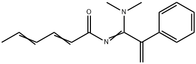 N-[1-(Dimethylamino)-2-phenyl-2-propenylidene]-2,4-hexadienamide Struktur