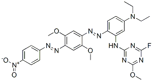 N,N-diethyl-4-[2,5-dimethoxy-4-(4-nitrophenylazo)]phenylazo-3-(6-fluoro-4-methoxy-1,3,5-triazine-2-yl)aminoaniline Struktur