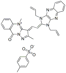 3-[(1,3-diallyl-1,3-dihydro-2H-imidazo[4,5-b]quinoxalin-2-ylidene)ethylidene]-3,9-dihydro-2,4-dimethyl-9-oxopyrazolo[5,1-b]quinazolinium toluene-p-sulphonate Struktur