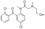 N-[4-chloro-2-(2-chlorobenzoyl)phenyl]-2-(2-hydroxyethyl-methyl-amino) -N-methyl-acetamide Struktur